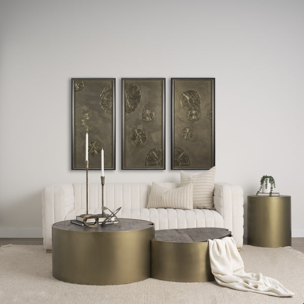 Eclipse Gold Metal Drum Base w/ Dark Brown Wood Top End/Side Table