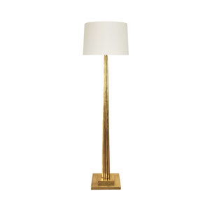 FLUTED WOOD FLOOR LAMP IN GOLD LEAF WITH CREAM SILK SHADE