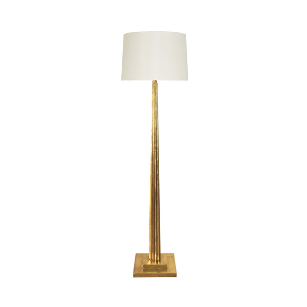 FLUTED WOOD FLOOR LAMP IN GOLD LEAF WITH CREAM SILK SHADE