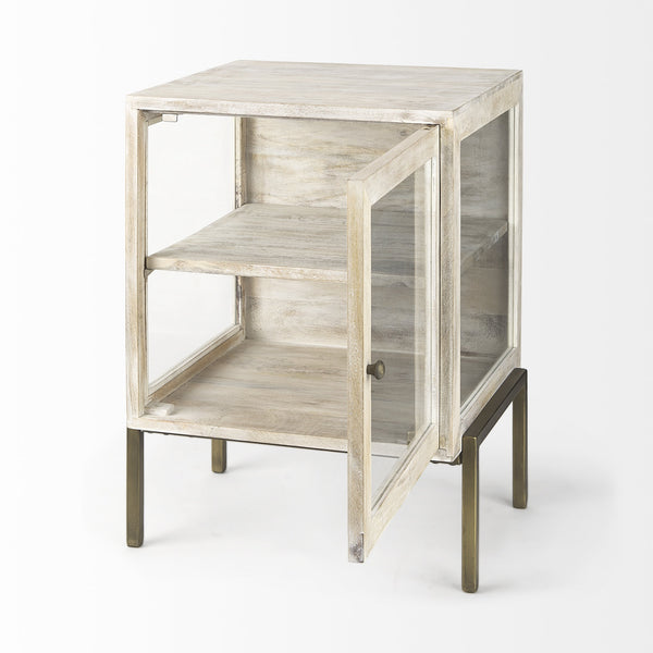 Arelius 20L x 18W x 26H White Wood W/ Gold Metal Frame End/Side Table