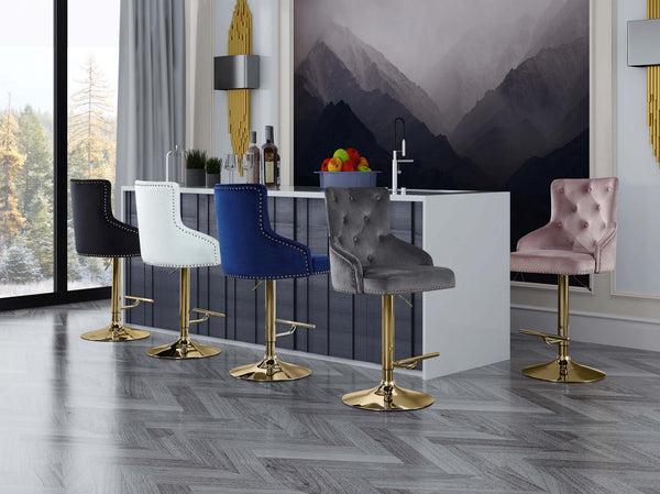 Stella Adjustable Stool In Black Velvet and Gold
