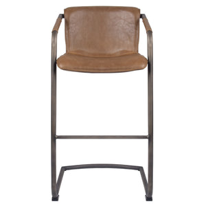 Indy Bar Stool w/ Arms Rubbed Gold Frame In Antique Cigar Brown