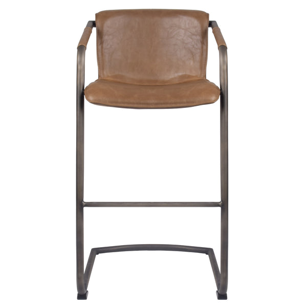 Indy Bar Stool w/ Arms Rubbed Gold Frame In Antique Cigar Brown