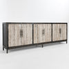 Lisbon Solid Wood 6Dr Cabinet - Weathered Black/Travertine