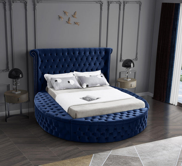 Lorena King Bed In Navy Velvet