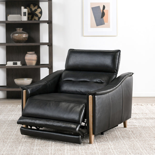 Cullman Leather Power Recliner with Ash Wood Accents