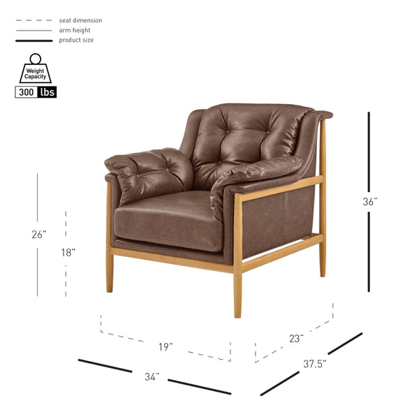 Larry Faux Leather Tufted Accent Arm Chair, Casa Brown