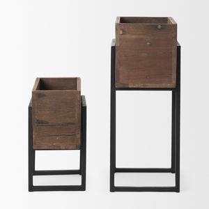Jadine Set of 2 Medium Brown Wood w/ Black Metal Rectangle Frames