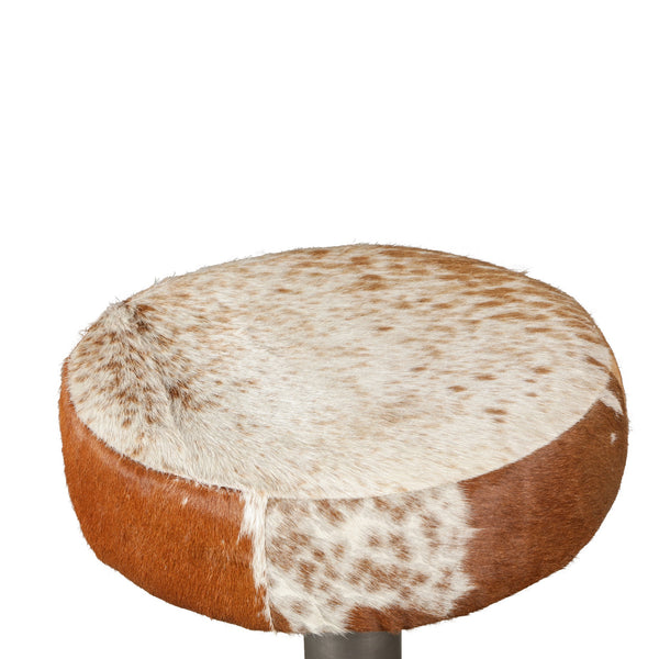 New York 16" Brown Cowhide Leather and Iron Bar Stool