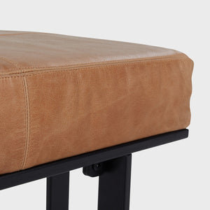 Calvin Leather Rectangle Stool with Black Metal Base - Sedona Brown
