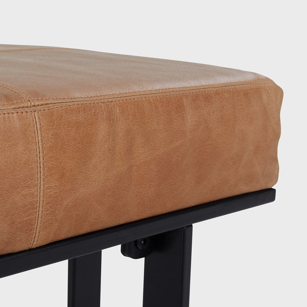 Calvin Leather Rectangle Stool with Black Metal Base - Sedona Brown