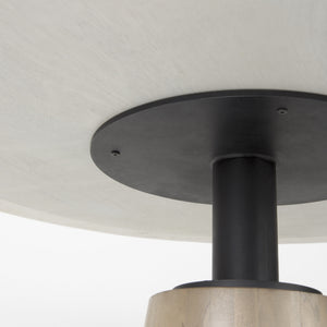 Maxwell 48L x 48W x 30H White Marble Round Top W/ Black Metal and Wood Pedestal Base Dining Table