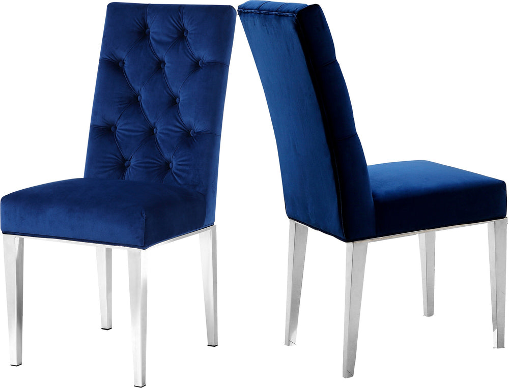 Pauline Dining Chair In Navy Velvet
