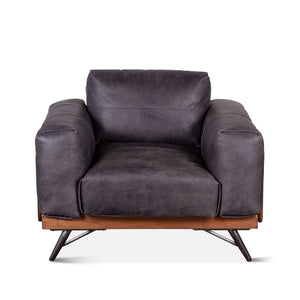 Mid-Century Leather and Wood Armchair, Antique Ebony