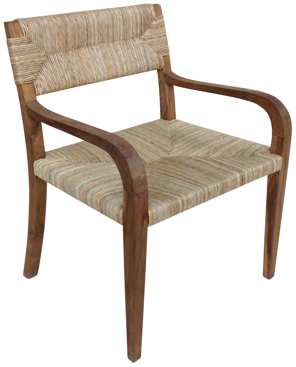 Bowie Teak Armchair with Rush Seagrass Seat in Clear Coat Satin Finish