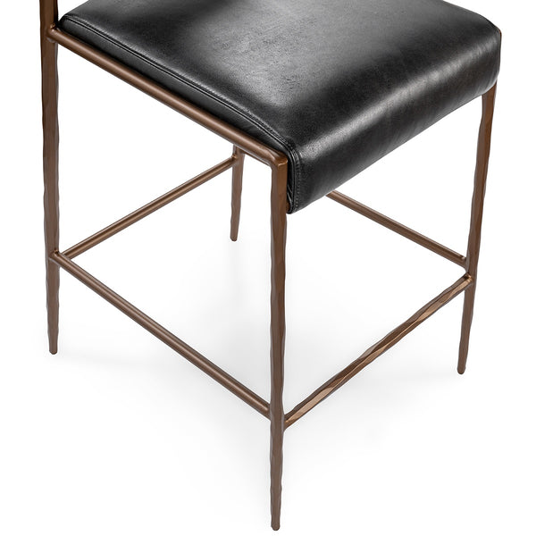 Kayne Leather Counter Stool - Black Hammered Metal Frame
