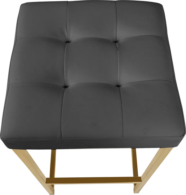 Pearl Stool In Grey Faux Leather and Gold