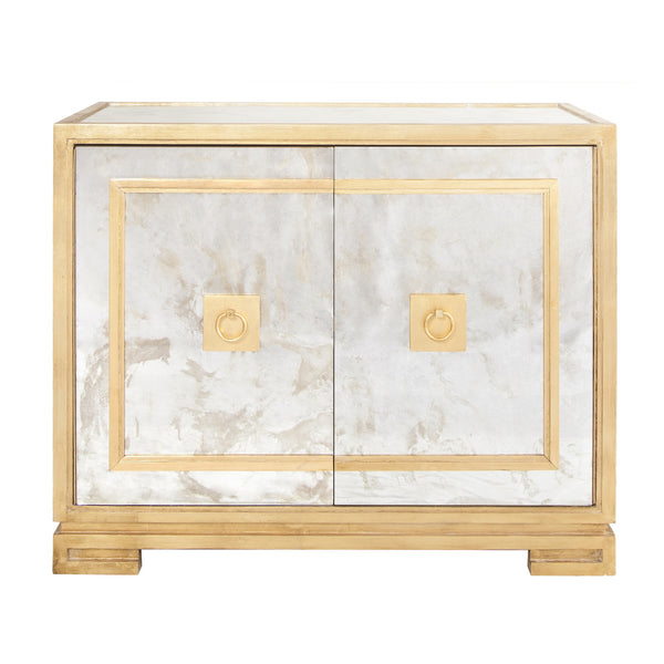 ANTQ. MIRROR & GL 2 DOOR CABINET W GREEK KEY DETAIL