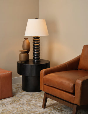 Abacus Mango Wood Table Lamp with Linen Shade