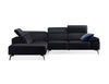 CAMELLO Leather Sectional in black leather/blk PC legs w/full