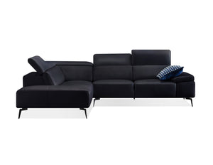 CAMELLO Leather Sectional in black leather/blk PC legs w/full