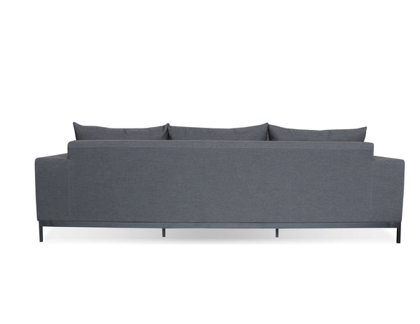 Jericho Sofa in charcoal sunbrella fabric with black frame