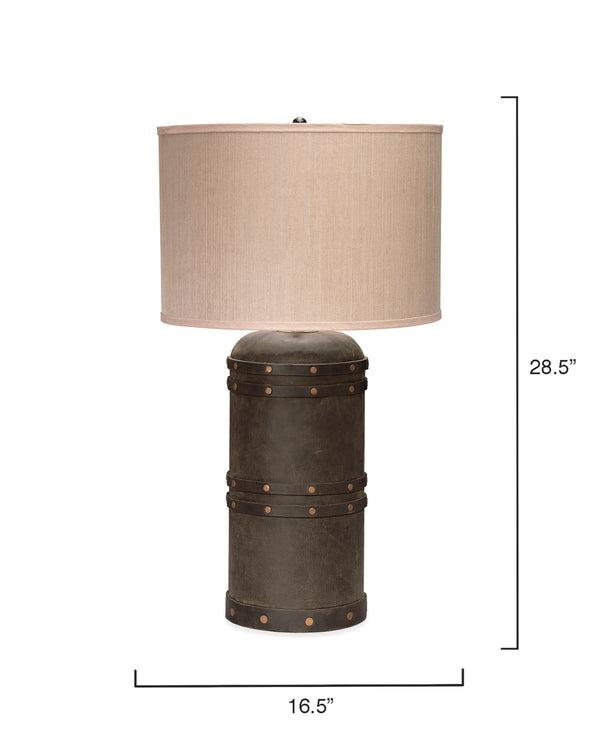 Barrell Leather Table Lamp with Elephant Hemp Shade
