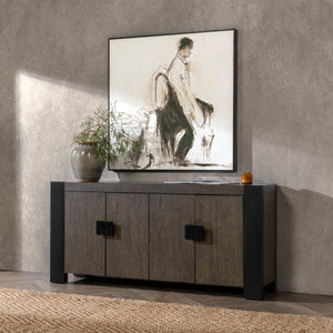 Deaven Solid Wood 4-Door Buffet - Toasted Brown