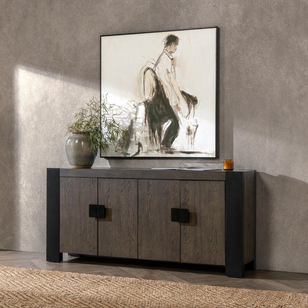 Deaven Solid Wood 4-Door Buffet - Toasted Brown