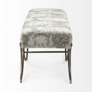 Ayla 55L x 17.6W x 18H Light and Dark Gray Fabric Seat W/ Antique Gold Metal Frame Bench