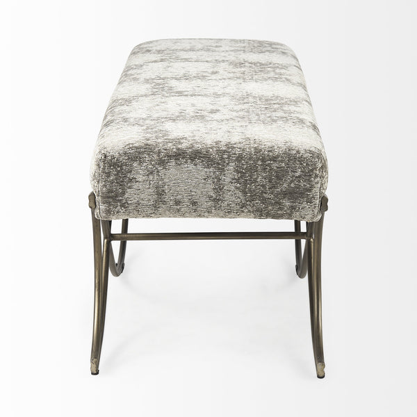 Ayla 55L x 17.6W x 18H Light and Dark Gray Fabric Seat W/ Antique Gold Metal Frame Bench