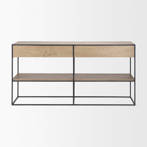Morris 63.0L x 15.0W x 31.0H Beige Wood w/ Black Metal Frame 2 Drawer Console Table