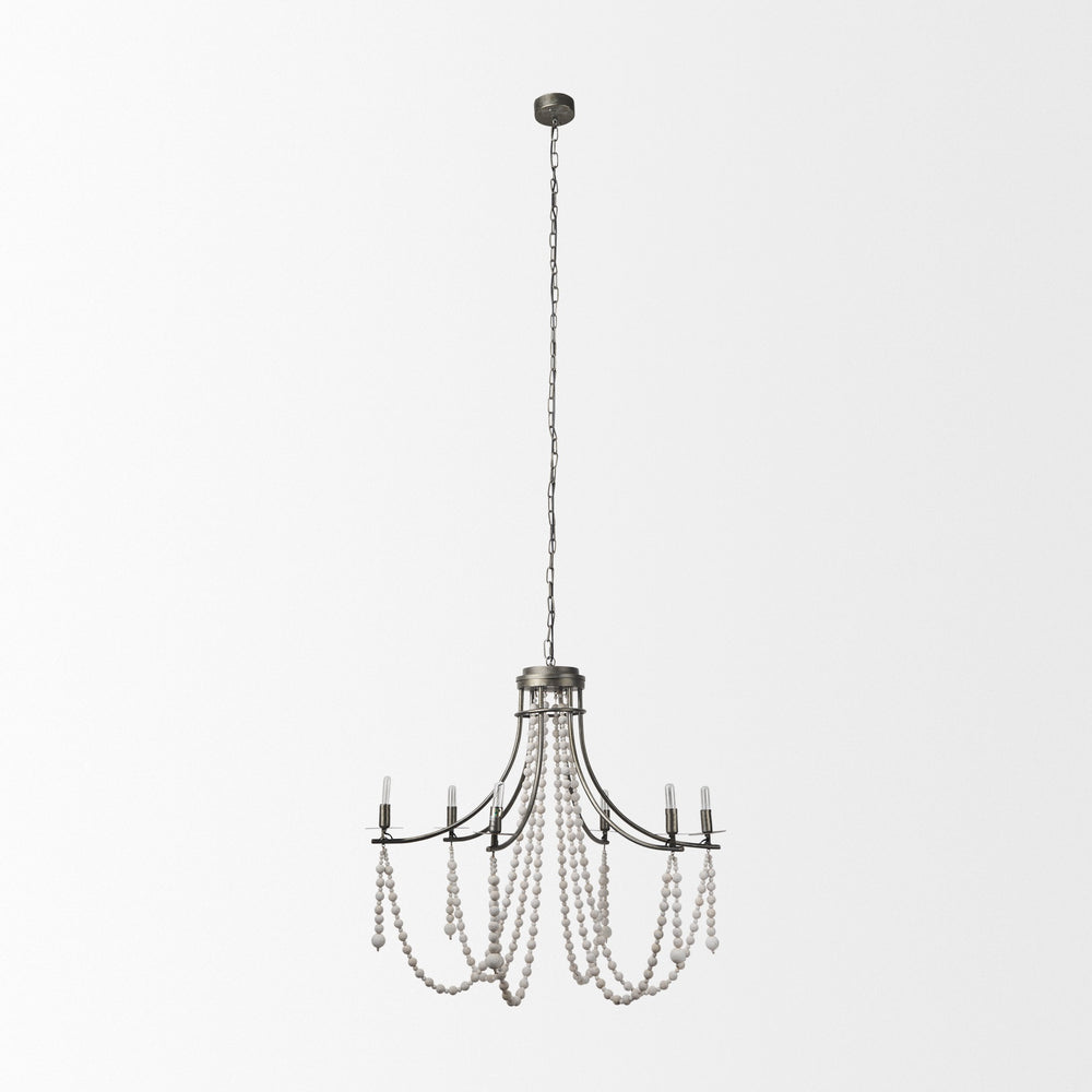 Selma White Wood Bead and Metal Chandelier