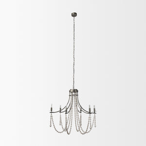 Selma White Wood Bead and Metal Chandelier