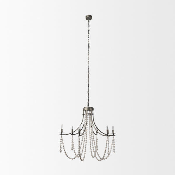 Selma White Wood Bead and Metal Chandelier