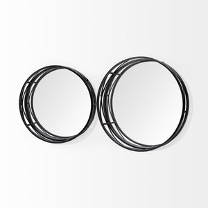 Piers (Set of 2) Black Metal Mirrored Round Trays