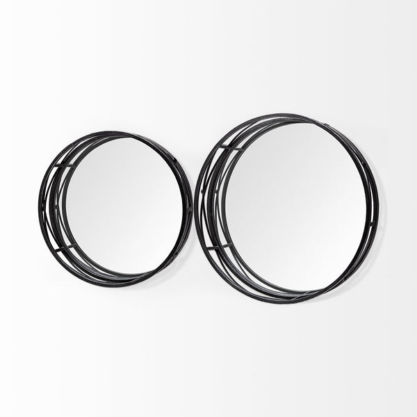 Piers (Set of 2) Black Metal Mirrored Round Trays