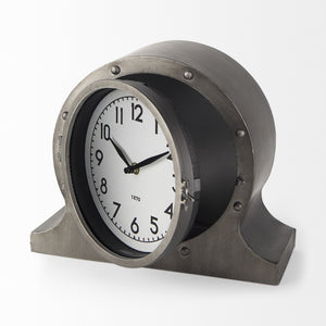 Camden Gray Distressed Metal Porthole Table Clock