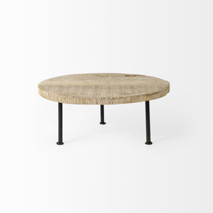 Cedric 15L x 15W x 6H Round Light Brown Wood w/ Black Metal Legs Decorative Display Stand