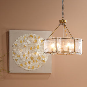 Glenn Large Round Metal 6-Light Chandelier, Antique Brass
