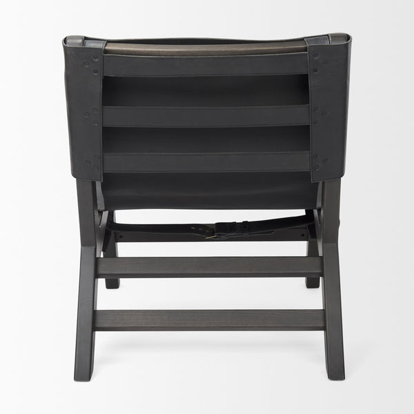 Elodie 24.4L x 33.9W x 30.7H Black Leather W/Black Stain Beech Wood Frame Accent Chair