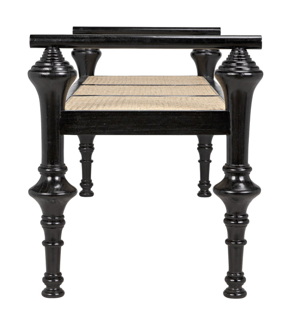 Indochine Sungkai/Mindi Bench with Caning in Charcoal Black