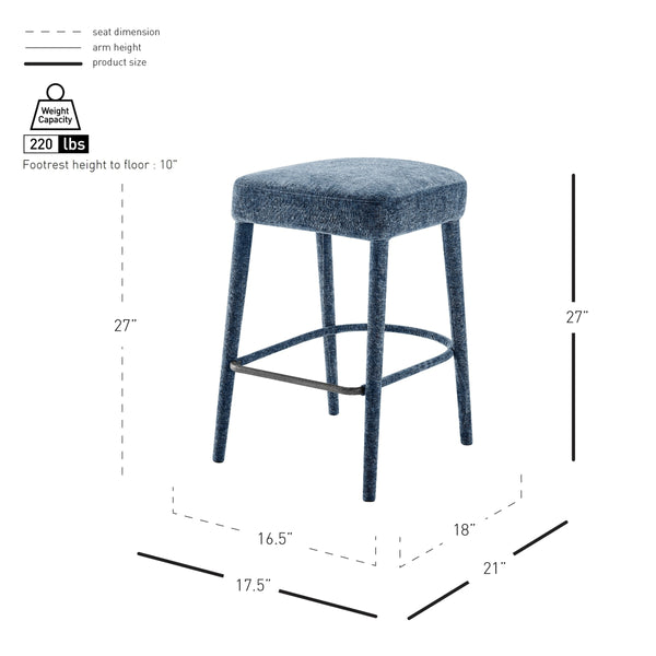 Rylee KD Chenille Backless Counter Stool, Millburry Blue 