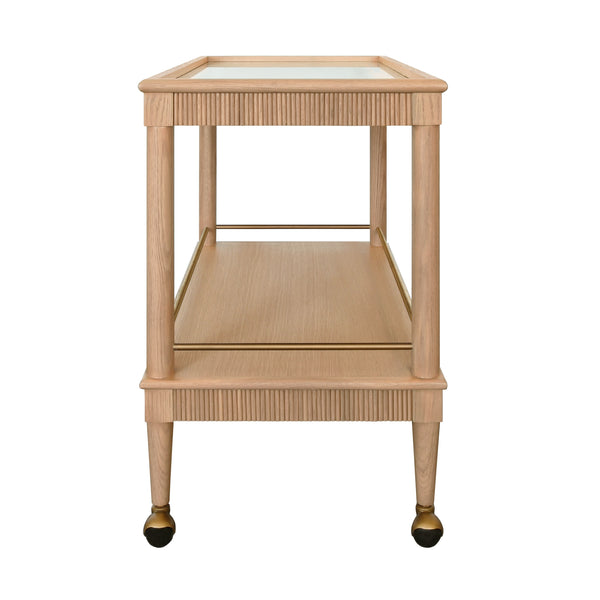 CLASSIC BAR CART WITH FLUTED DETAIL IN NATURAL OAK