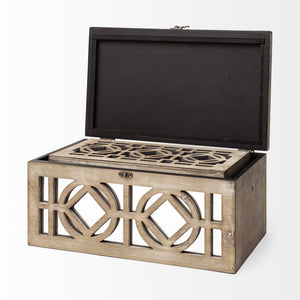 Estooki Set of 2 Natural Wood Mirrored Boxes