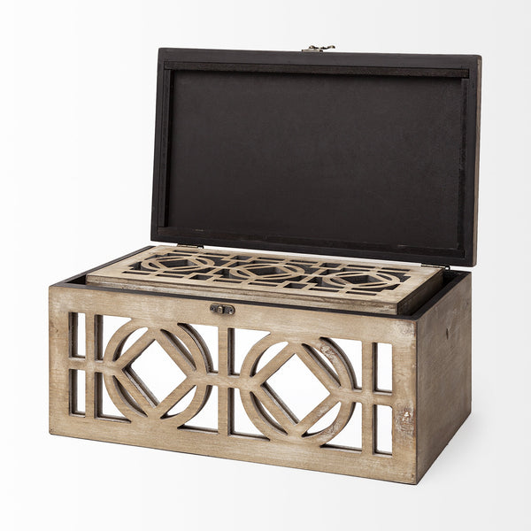 Estooki Set of 2 Natural Wood Mirrored Boxes