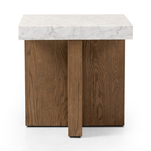 Bellamy End Table In White Carrera Marble