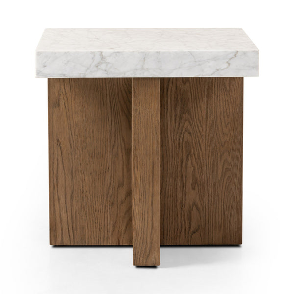 Bellamy End Table In White Carrera Marble