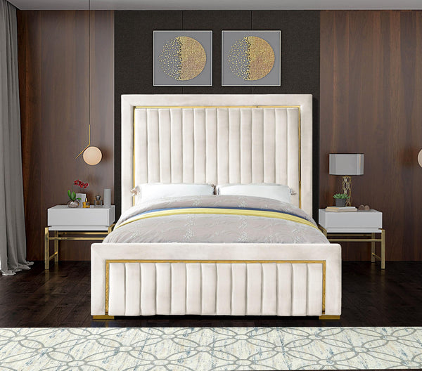 Benjamin Queen Bed In Cream Velvet