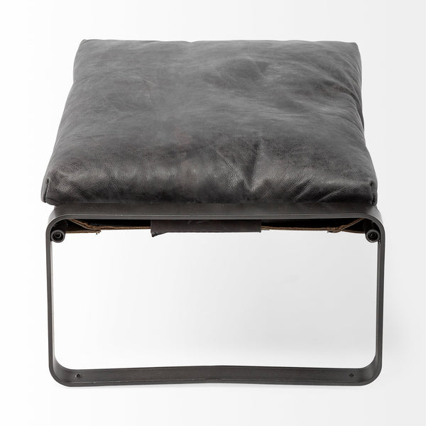 Hornet II 14"H Black Leather Black Metal Base Ottoman